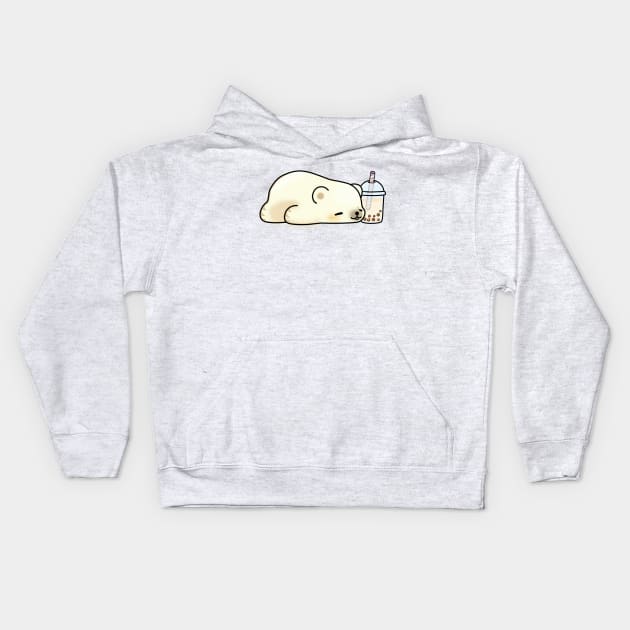 Little Polar Bear Chilling with it's Boba Tea Kids Hoodie by SirBobalot